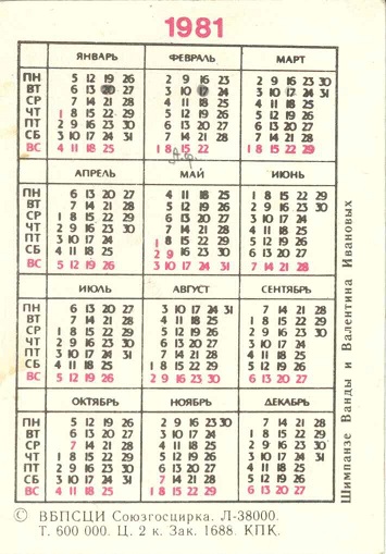 Цирк 1981. Шимпанзе Ванды и Валентина Ивановых. Зак. 1688 р.jpg
